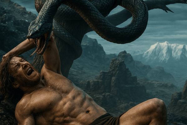 Loki in Norse mythology with symbols of shape shifting and transformation