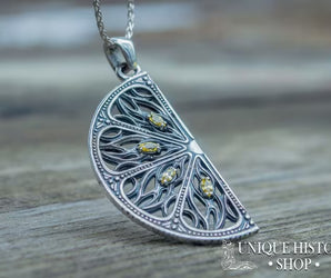 Lemon Pendant with Cubic Zirconia Sterling Silver Handmade Jewelry