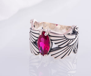 925 Silver Egypt ring with Wings and Purple Gem, Unique Handmade Jewelry