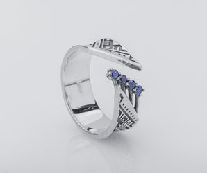 Ukrainian Embroidered Shirt Ring with Gems, 925 silver