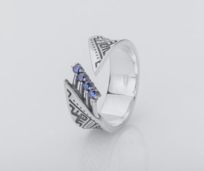 Ukrainian Embroidered Shirt Ring with Gems, 925 silver