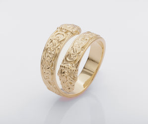14K Ouroboros Ring with Viking Ornament Norse Jewelry