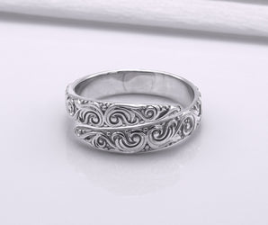 950 Platinum Snake Style Ring with Ornament and Gems, Handmade Jewelry