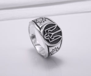 Sterling Silver Ukrainian Trident Ring with Sunflowers, Made in Ukraine Jewelry