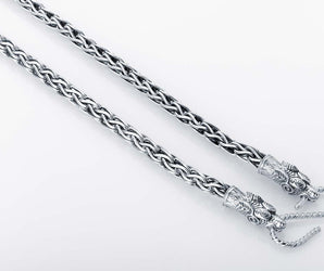 925 Silver Viking Chain with Wolf Tips, Handmade Norse Jewelry