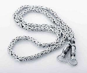 Square Viking Chain with Wolf Tips Sterling Silver Handmade Norse Jewelry