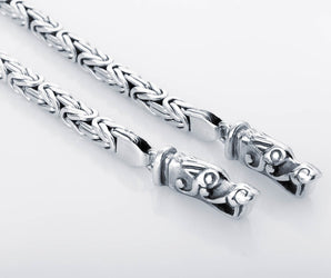 Square Viking Chain with Wolf Tips Sterling Silver Handmade Norse Jewelry