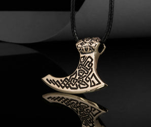 Viking Axe Bronze Pendant with Beautiful Ornament