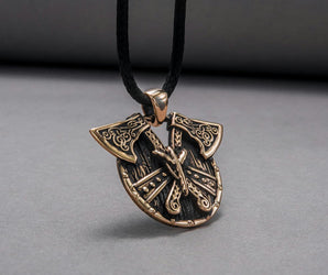 Norse Shield with Axes Pendant Bronze Viking Jewelry