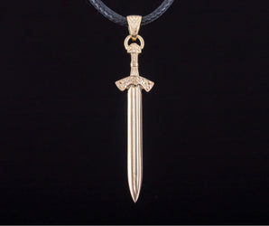 14K Scandinavian Sword Pendant with Ornament Gold Unique Jewelry