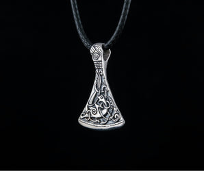 Viking Axe Small Sterling Silver Pendant with Ornament from Mammen Village