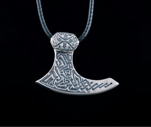 Viking Axe Sterling Silver Pendant with Beautiful Ornament