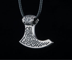 Viking Axe Sterling Silver Pendant with Beautiful Ornament