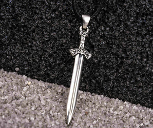 Scandinavian Sword Pendant with Ornament Sterling Silver Unique Jewelry