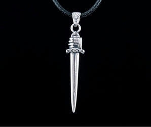 Viking Sword with Hand Pendant Sterling Silver Norse Jewelry