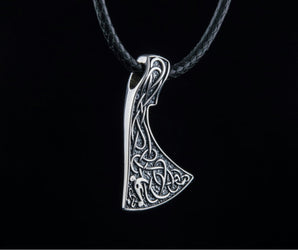 Viking Axe Pendant Urnes Style Sterling Silver Norse Jewelry