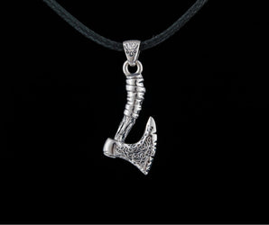 Viking Axe with Ornament Pendant Sterling Silver Norse Jewelry