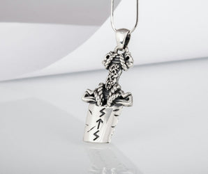 Norse Sword Pendant with Ornament Sterling Silver Viking Jewelry