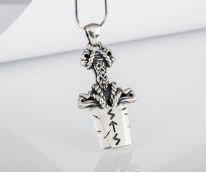 Norse Sword Pendant with Ornament Sterling Silver Viking Jewelry