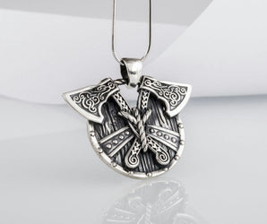 Norse Shield with Axes Pendant Sterling Silver Viking Jewelry