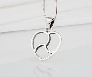 Unique Handcrafted Heart And Triskel Pendant, 925 Silver Jewelry