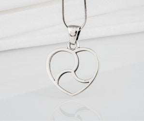 Unique Handcrafted Heart And Triskel Pendant, 925 Silver Jewelry