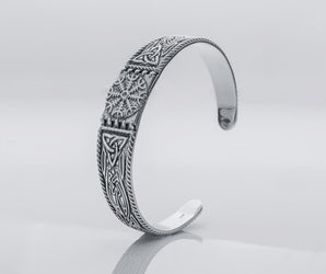 "Sterling Silver Helm Of Awe Bracelet, Handmade Viking Jewelry"