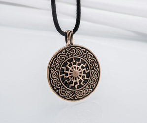 Black Sun with Viking Ornament Pendant Bronze Viking Jewelry