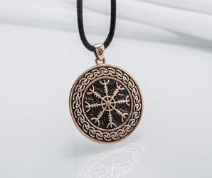 Helm of Awe Symbol with Viking Ornament Pendant Bronze Pagan Jewelry