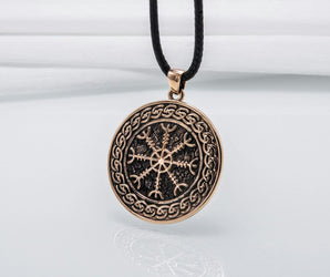 Helm of Awe Symbol with Viking Ornament Pendant Bronze Pagan Jewelry