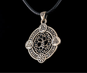 Yggdrasil The World Tree Pendant with Norse Symbols Bronze Viking Jewelry