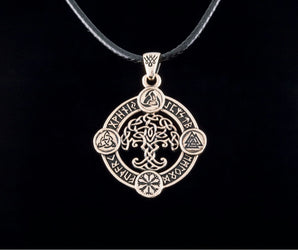 Yggdrasil Pendant with Norse Symbols Bronze Viking Jewelry