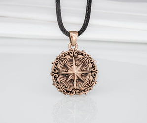 Compass Pendant with Ornament Bronze Jewelry