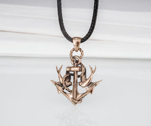 Anchor with Birds Pendant Bronze Unique Handmade Jewelry