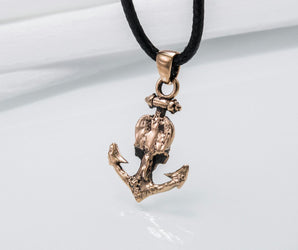 Anchor with Skull Pendant Bronze Unique Handmade Jewelry