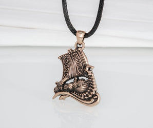 Drakkar Pendant with Viking Symbols Bronze Jewelry