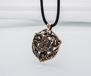 Odin Horn Symbol Pendant with Ornament Bronze Norse Jewelry