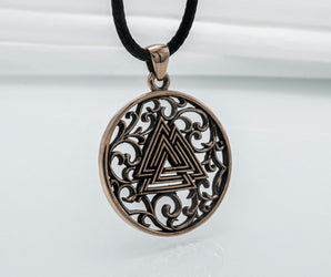 Norse Pendant with Valknut Symbol Bronze Handmade Jewelry