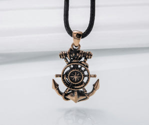 Anchor Symbol with Compass Pendant Bronze Handcrafted Jewelry