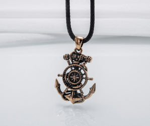 Anchor Symbol with Compass Pendant Bronze Handcrafted Jewelry