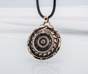 Shield with Ouroboros Symbol Pendant and Gem Bronze Norse Jewelry