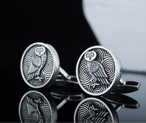 Unique Handmade Cufflinks with Owl Sterling Silver Jewelry