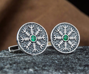 Unique Cufflinks with Helm of Awe Symbol Sterling Silver Handmade Jewelry