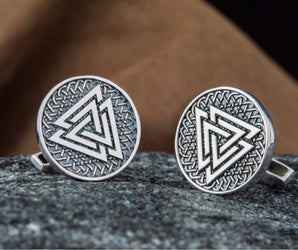 Unique Cufflinks with Valknut Symbol Sterling Silver Handmade Jewelry