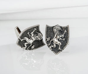 Unique handcrafted Shield with Lion cufflinks, 925 silver fashion jewelry