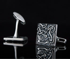 Unique Cufflinks with Norse Ornament Sterling Silver Handmade Jewelry