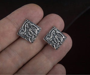 Unique Cufflinks with Norse Ornament Sterling Silver Handmade Jewelry