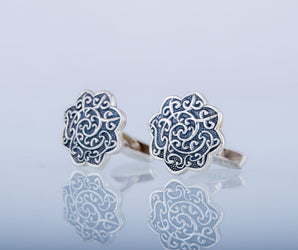 Cufflinks with Flower Ornament Sterling Silver Handmade Jewelry