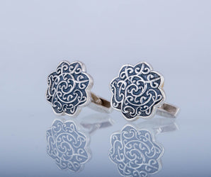 Cufflinks with Flower Ornament Sterling Silver Handmade Jewelry