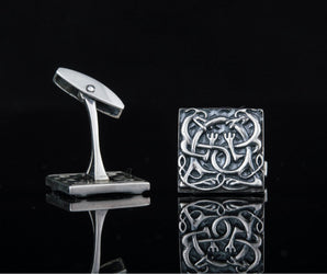 Unique Cufflinks with Norse Ornament Sterling Silver Handmade Jewelry V02